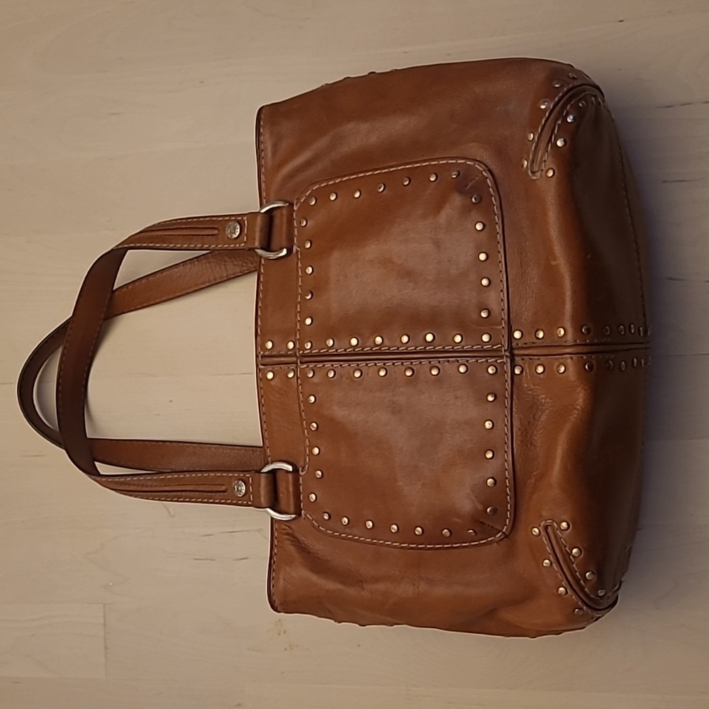 EUC Y2K MICHEAL Micheal Kors Saddle Brown Gold Studded Shoulder Bag